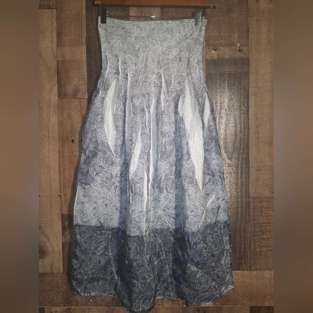 Lapis Strapless Dress Coverup Gray White One Size Boho Smocked